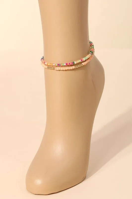 Miya Multi Color Three Layered Dainty Beaded Anklet made by Chic Couture