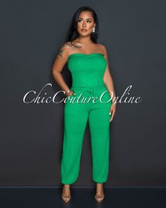 Odeth Green Strapless Crop Top & Knit Joggers Set sold by Chic Couture