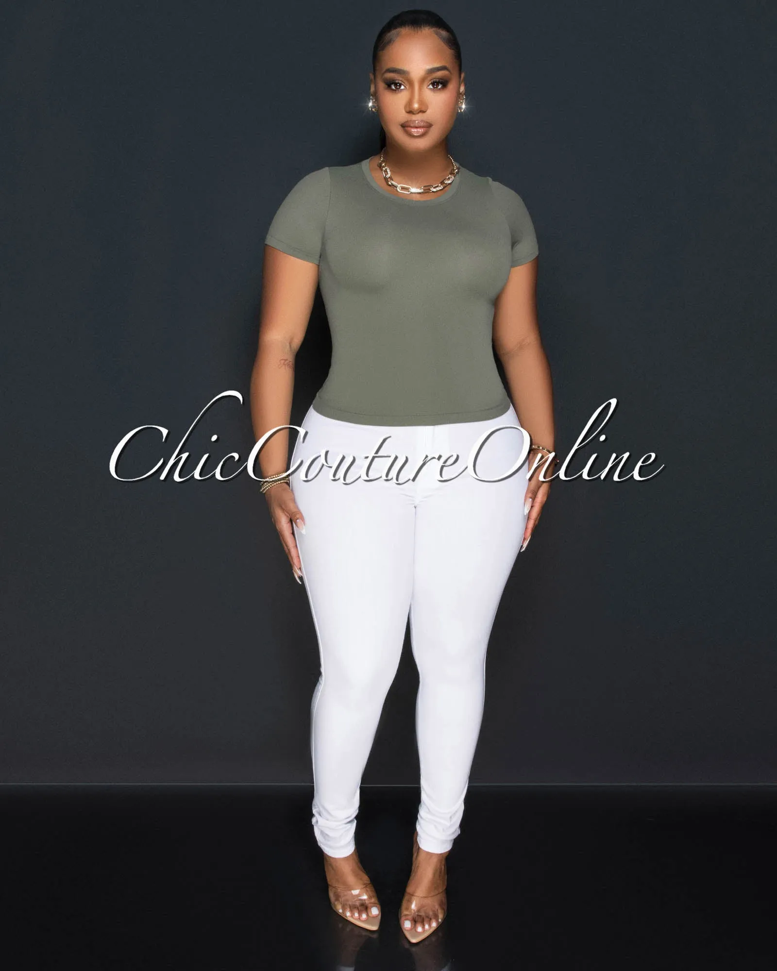 Lona Olive Green Round Neck Crop Top sold by Chic Couture product image thumbnail 2