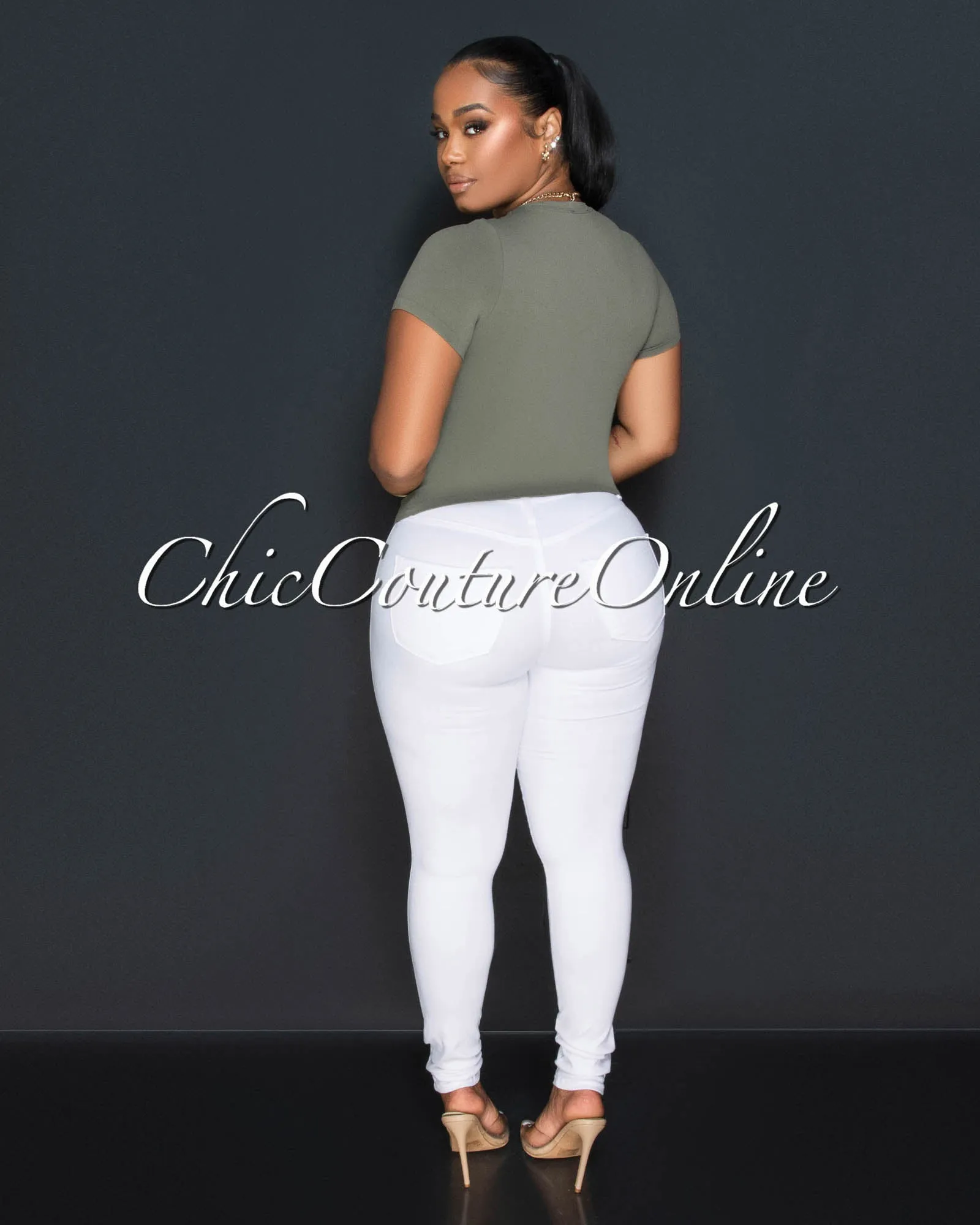 Lona Olive Green Round Neck Crop Top sold by Chic Couture product image thumbnail 3