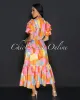 Kora Pink Multi-Color Ruffle Midi Dress sold by Chic Couture