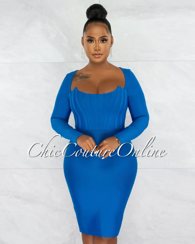 *Driana Royal Blue Corset Style Bandage Midi Dress sold by Chic Couture
