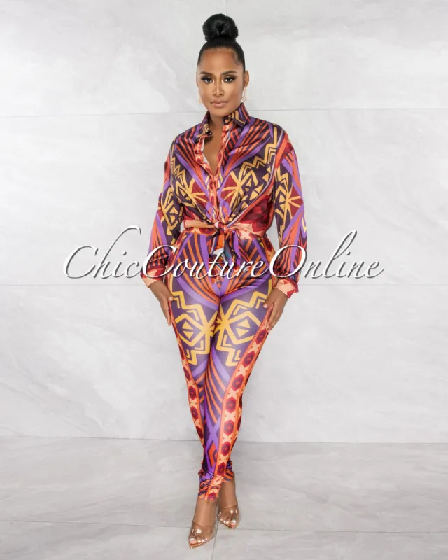 *Oleisa Rust Multi-Color Print Shirt & Leggings Set sold by Chic Couture