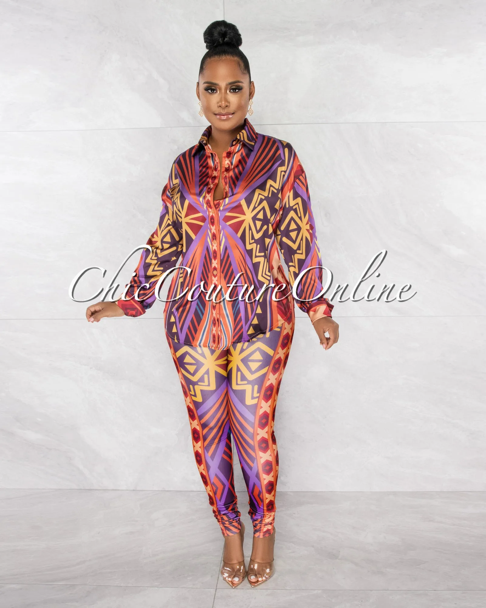*Oleisa Rust Multi-Color Print Shirt & Leggings Set sold by Chic Couture product image thumbnail 4