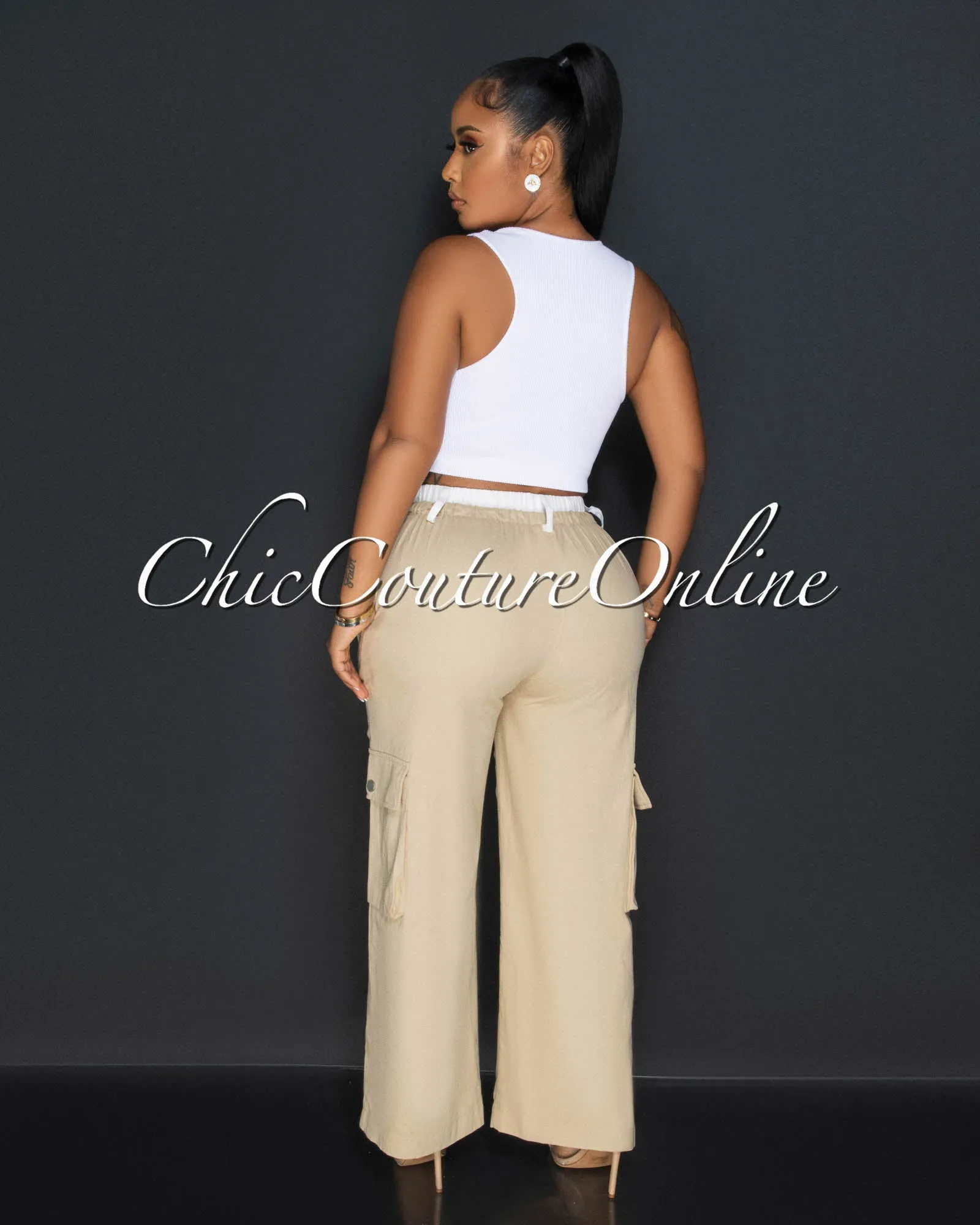 *Bolette Nude Drawstring Wide Legs Cargo Pants sold by Chic Couture product image thumbnail 3