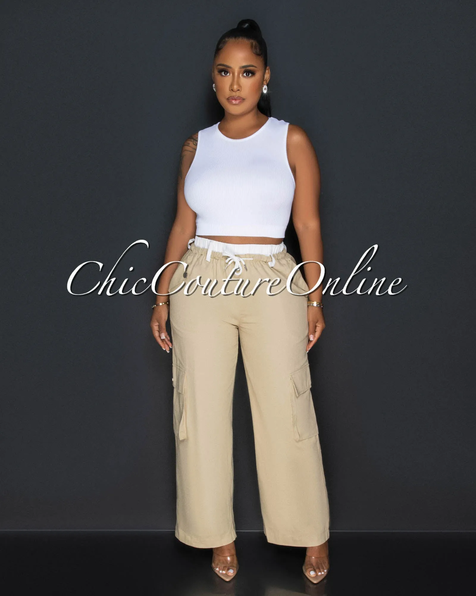 *Bolette Nude Drawstring Wide Legs Cargo Pants sold by Chic Couture product image thumbnail 2