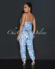 Lorne Blue White Print Crop Top & Joggers Set sold by Chic Couture