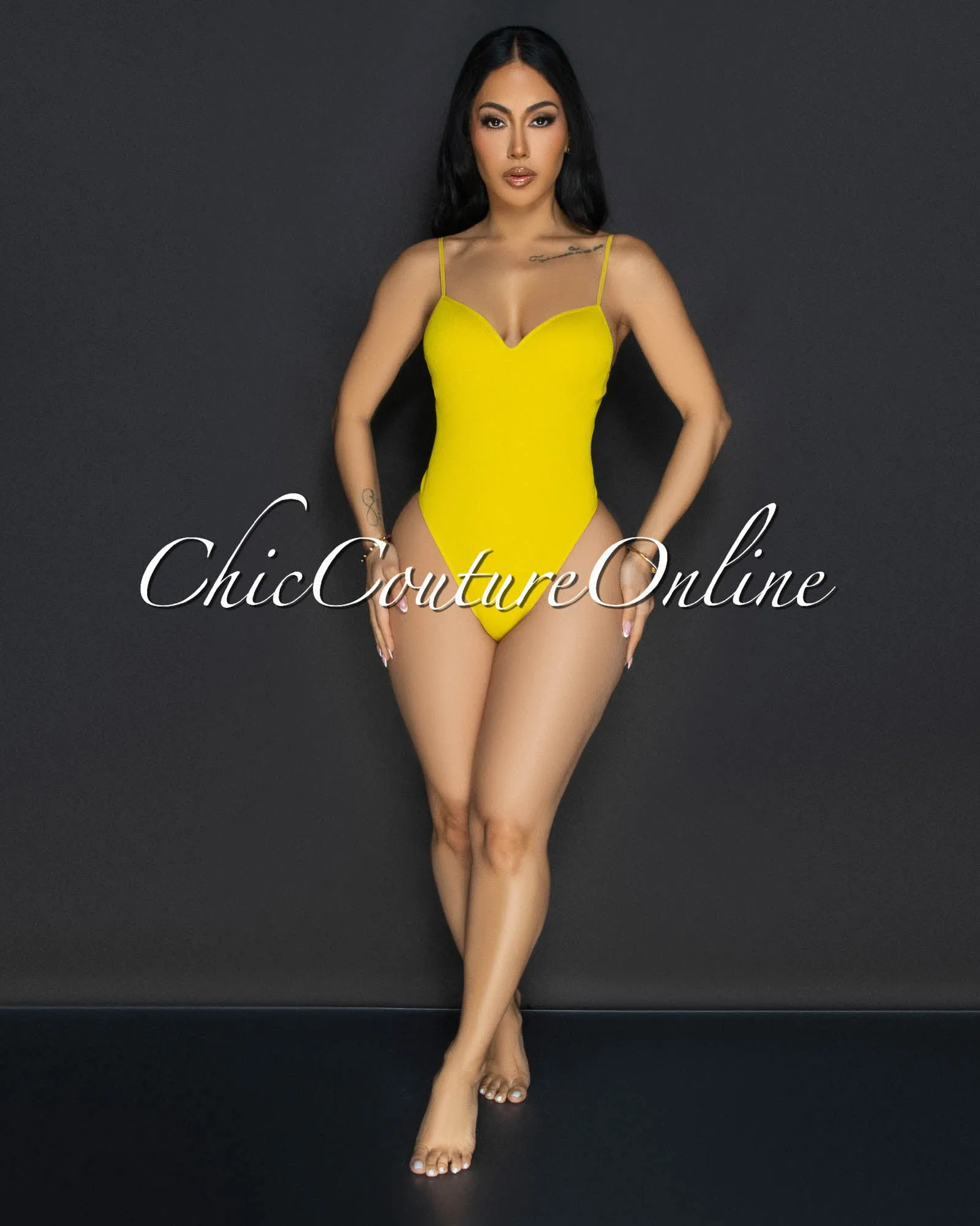 Toniya Lime Ribbed Body-Con Bodysuit sold by Chic Couture