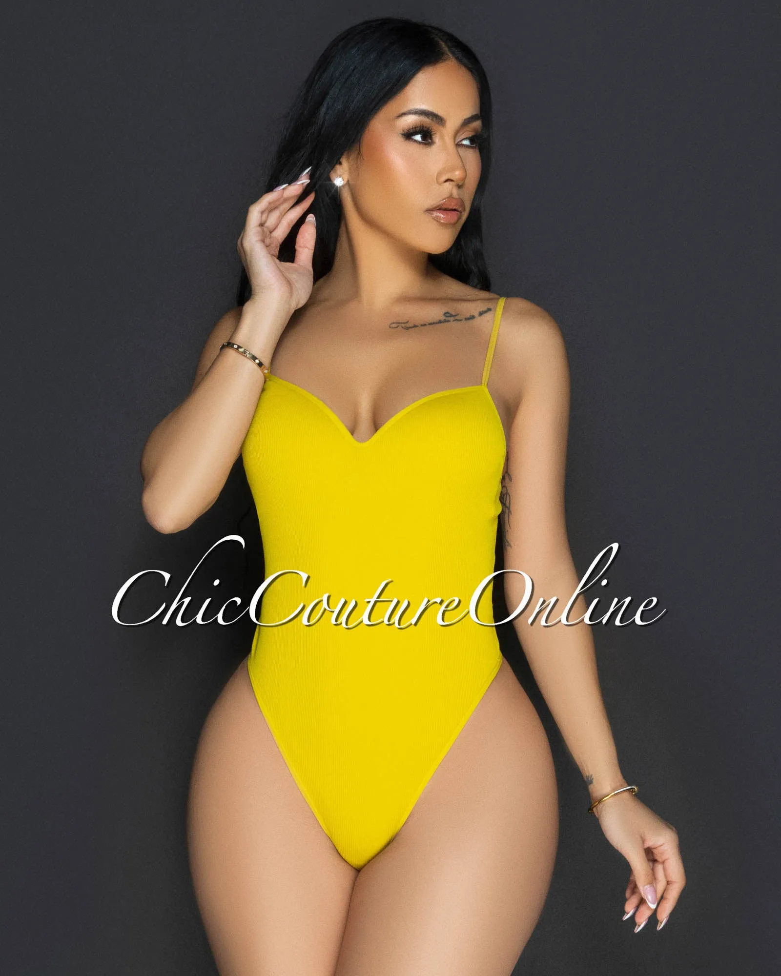 Toniya Lime Ribbed Body-Con Bodysuit sold by Chic Couture product image thumbnail 2