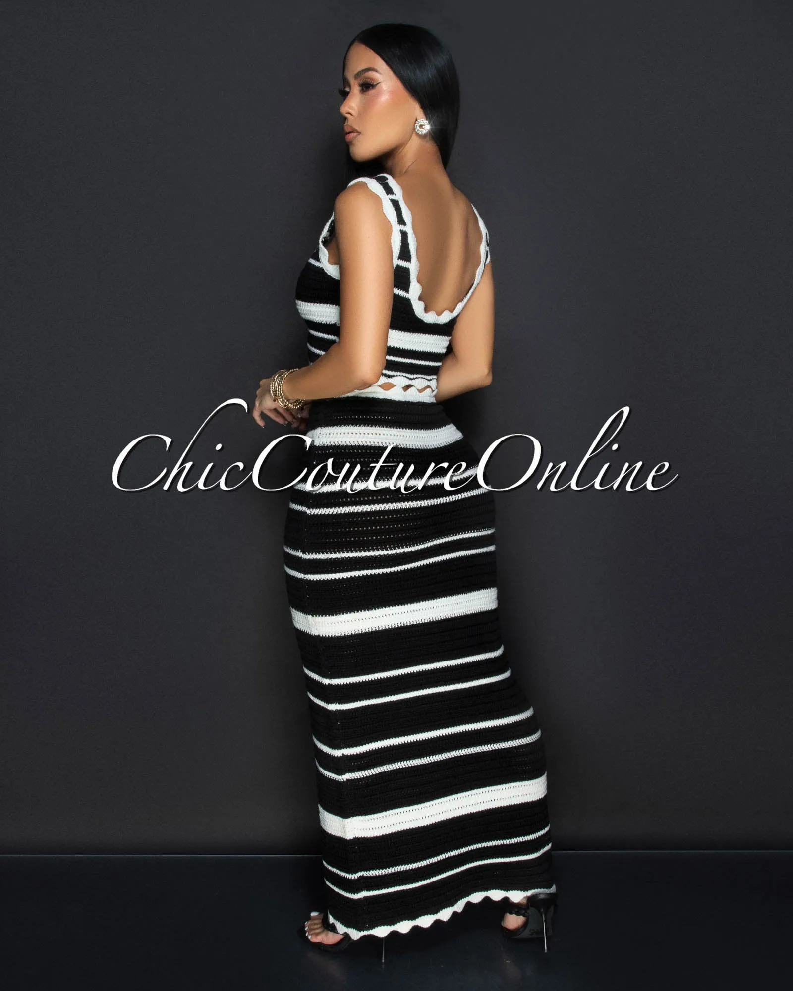 *Karifa Black Ivory Crop Top & Maxi Skirt Crochet Set sold by Chic Couture product image thumbnail 3