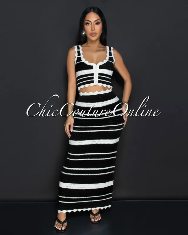 Karifa Black Ivory Crop Top & Maxi Skirt Crochet Set sold by Chic Couture