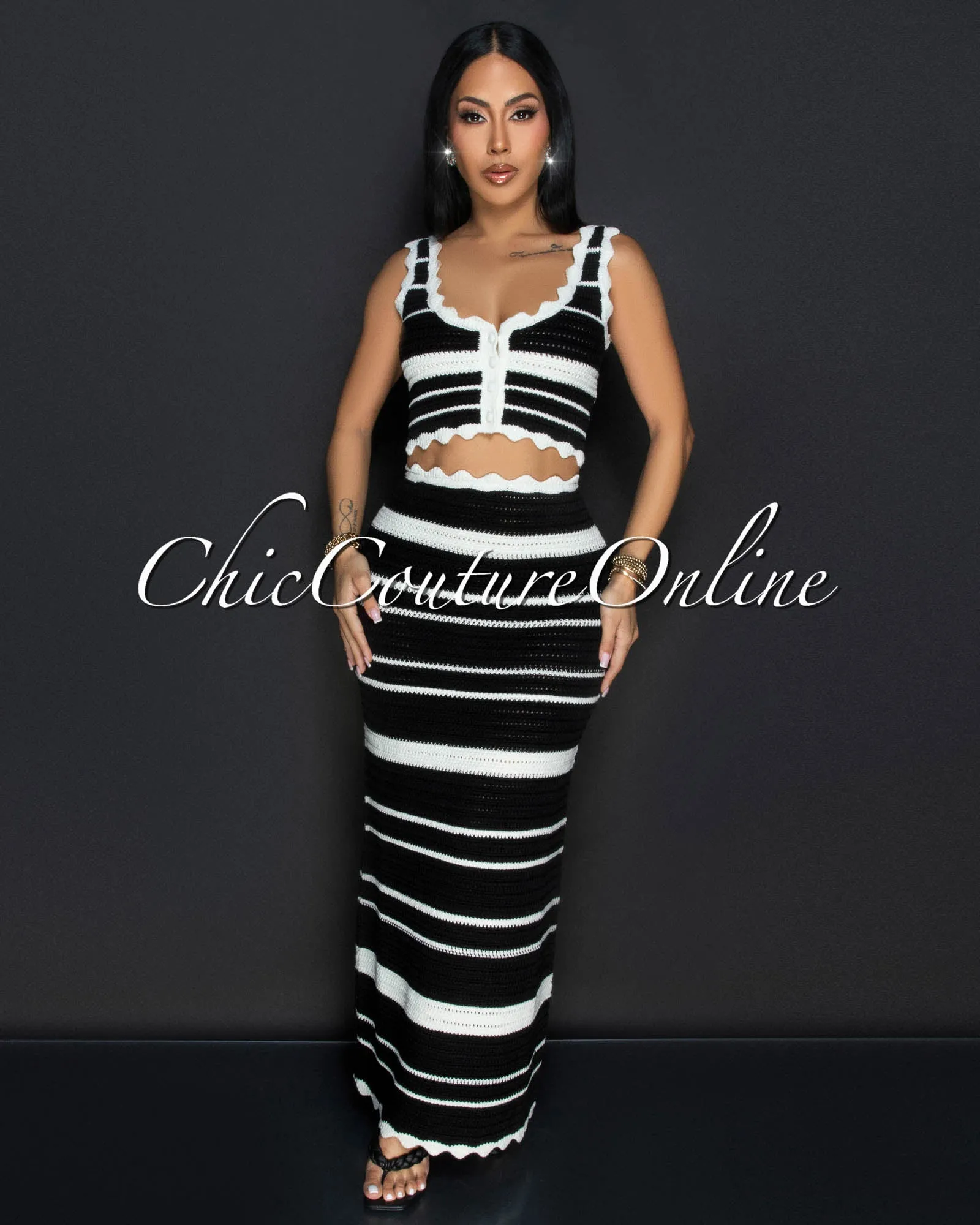 *Karifa Black Ivory Crop Top & Maxi Skirt Crochet Set sold by Chic Couture product image thumbnail 2