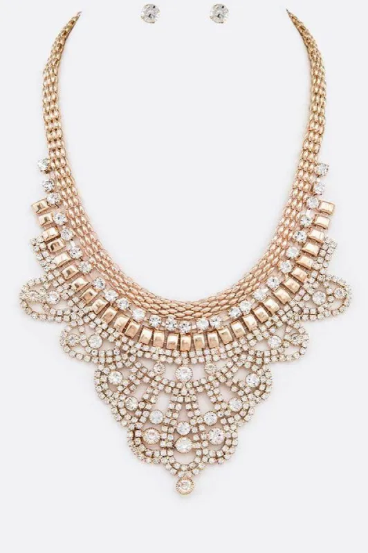 *Stacy Gold Rhinestone Mix Chain Statement Necklace sold by Chic Couture