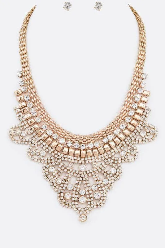 *Stacy Gold Rhinestone Mix Chain Statement Necklace sold by Chic Couture