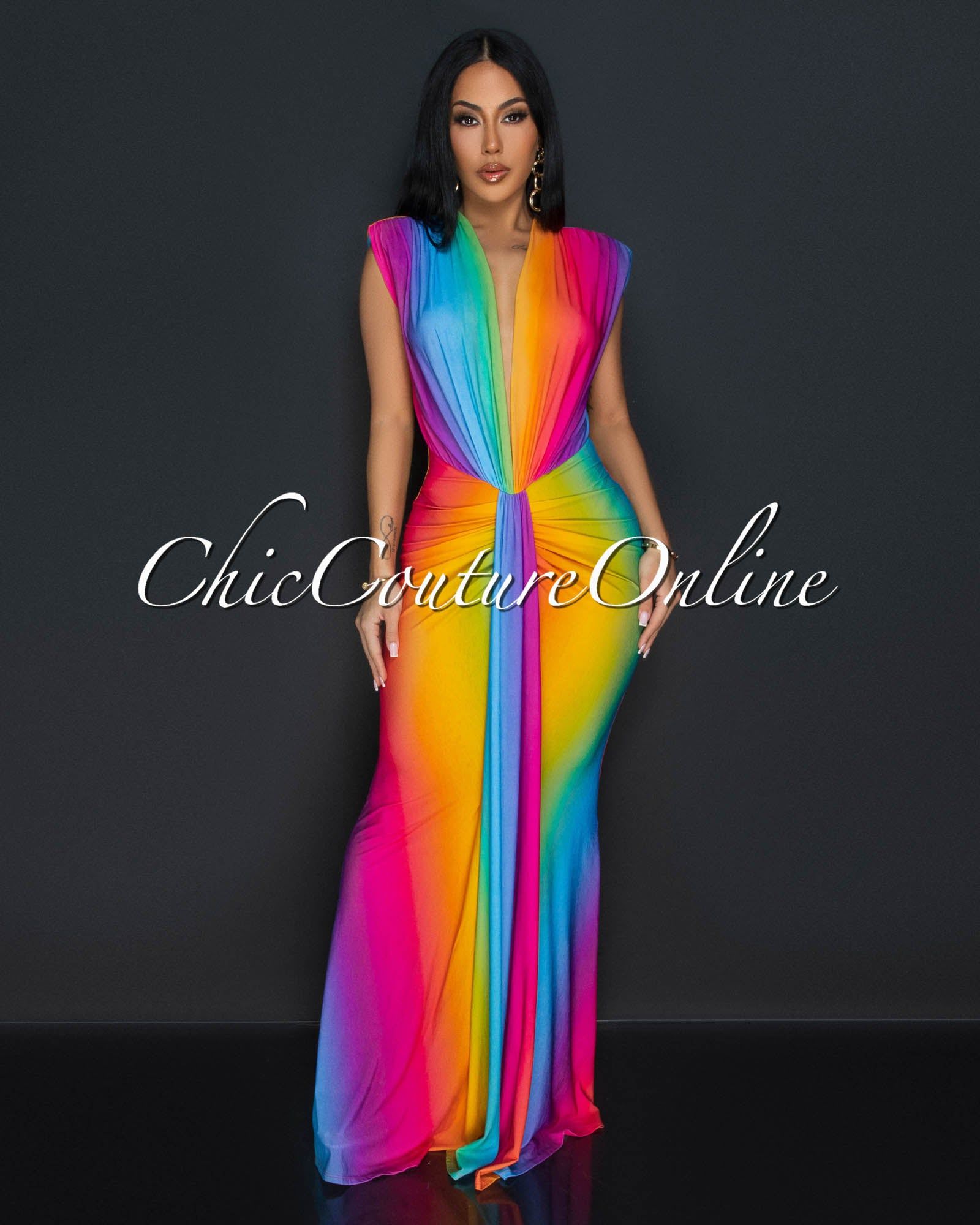 Amadi Watercolor Sleeveless Deep V Neck Maxi Dress sold by Chic Couture product image thumbnail 2