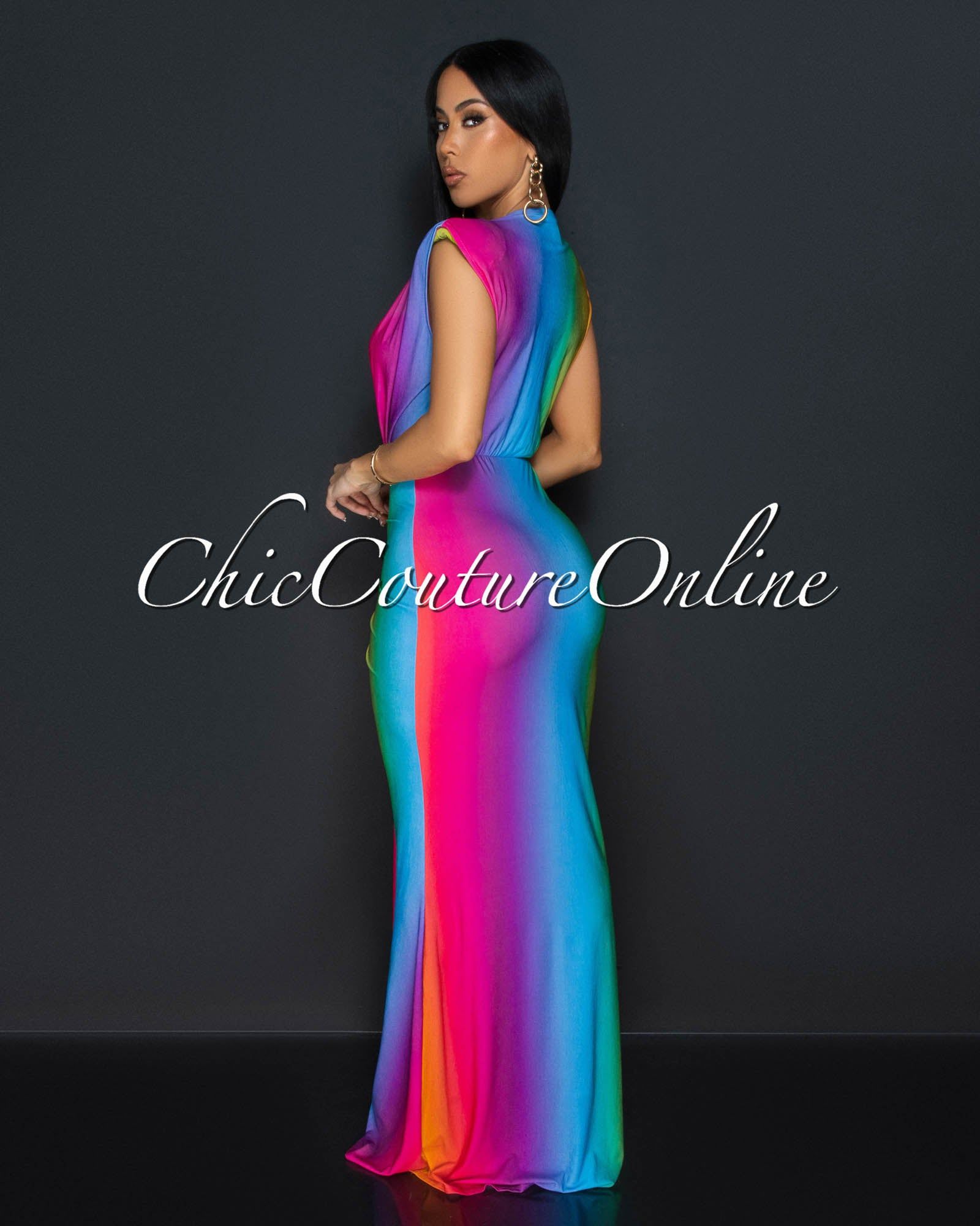 Amadi Watercolor Sleeveless Deep V Neck Maxi Dress sold by Chic Couture product image thumbnail 3