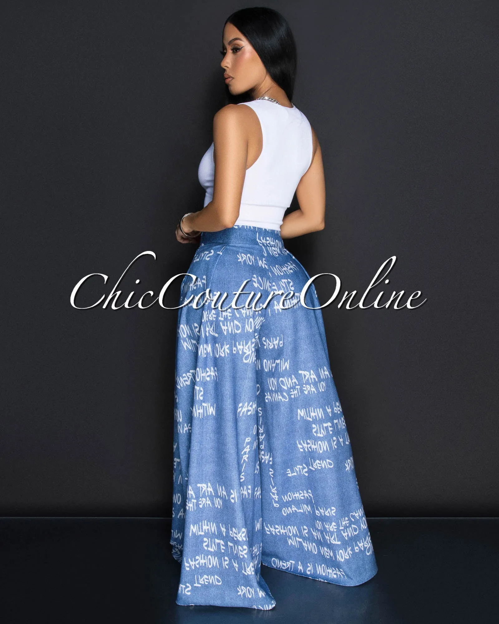 Jolina Blue White Print Palazzo Pants sold by Chic Couture product image thumbnail 3