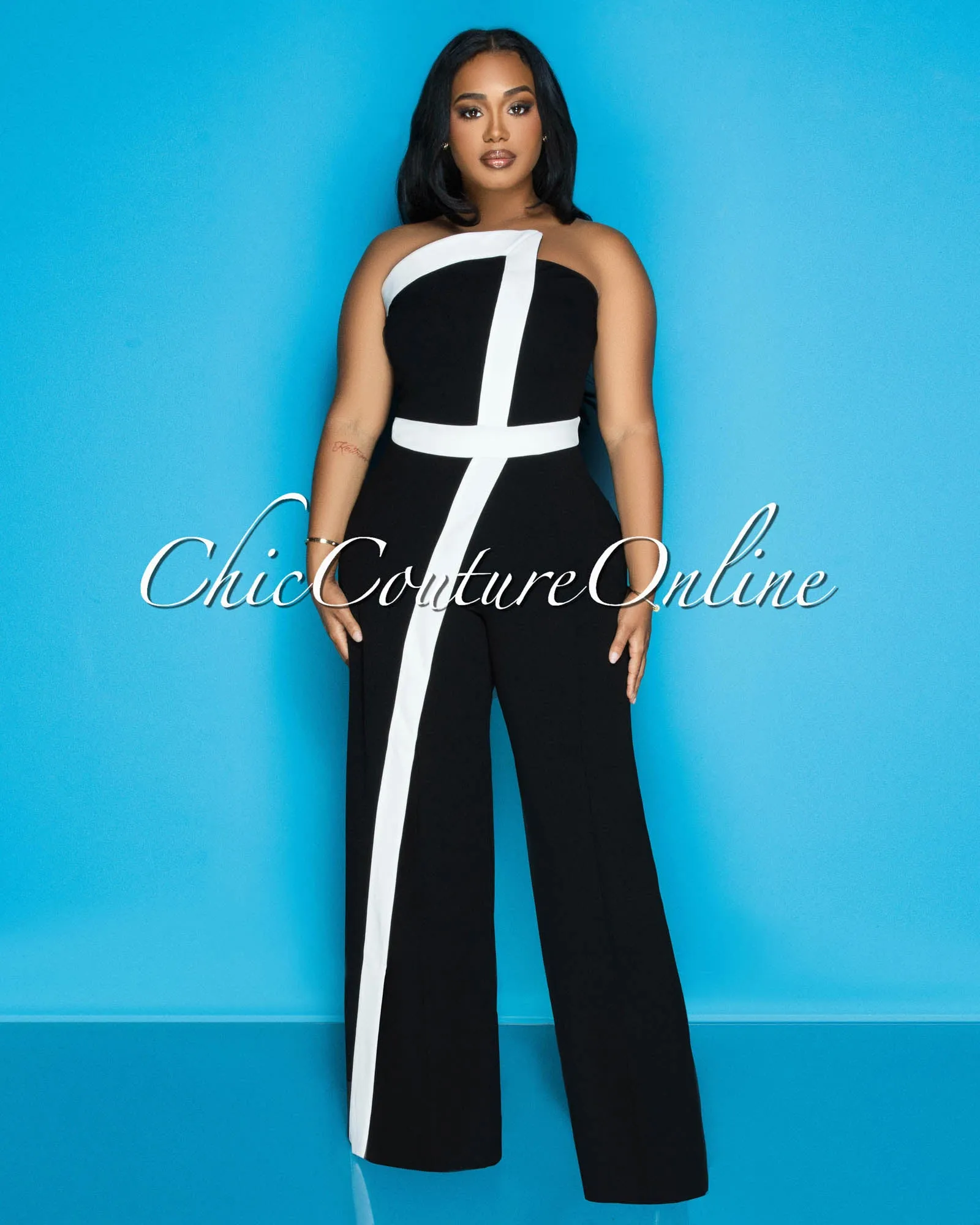 Nayoka Black White Strapless Jumpsuit sold by Chic Couture product image thumbnail 2