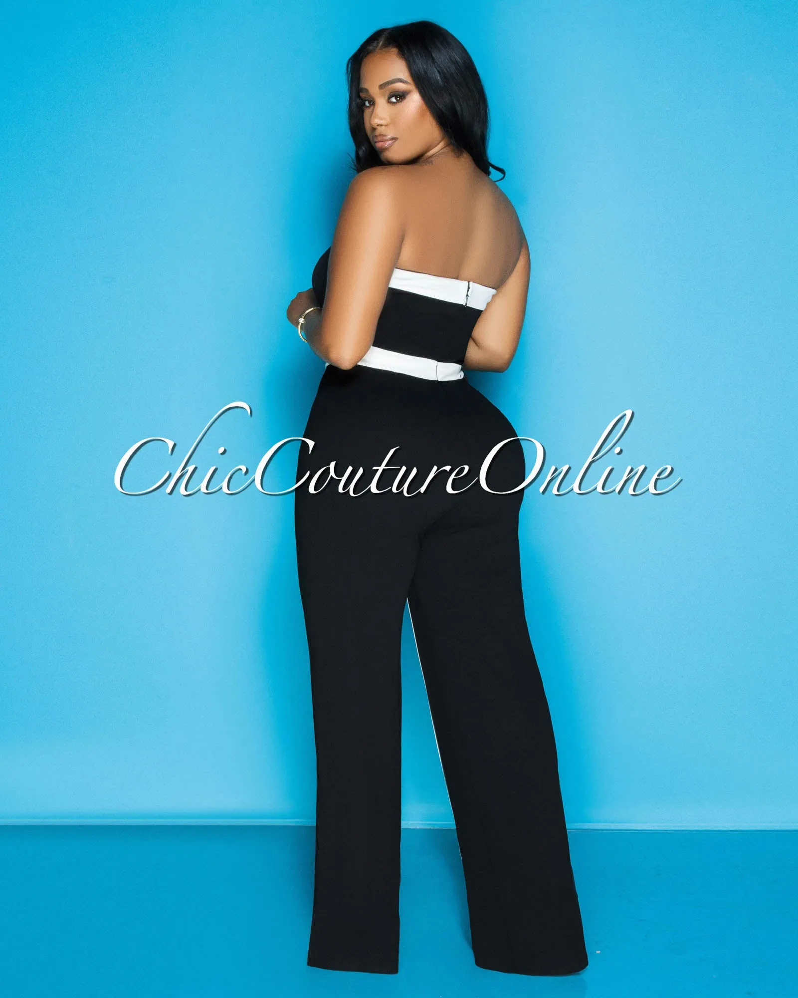Nayoka Black White Strapless Jumpsuit sold by Chic Couture product image thumbnail 3
