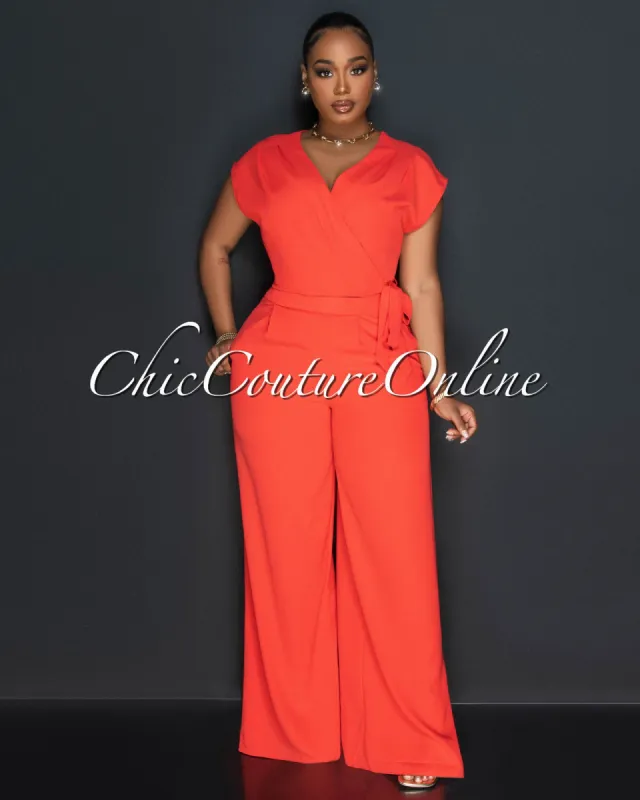 Florent Orange Wrap Crop Top & Wide Pants Set sold by Chic Couture