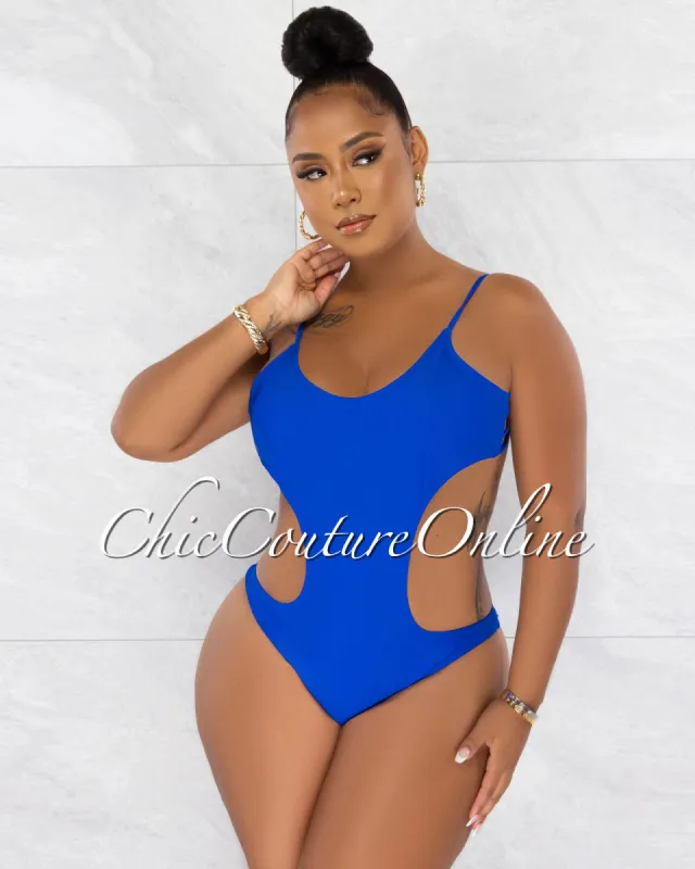 *Torie Royal-Blue Cut Out Strap Back Monokini sold by Chic Couture