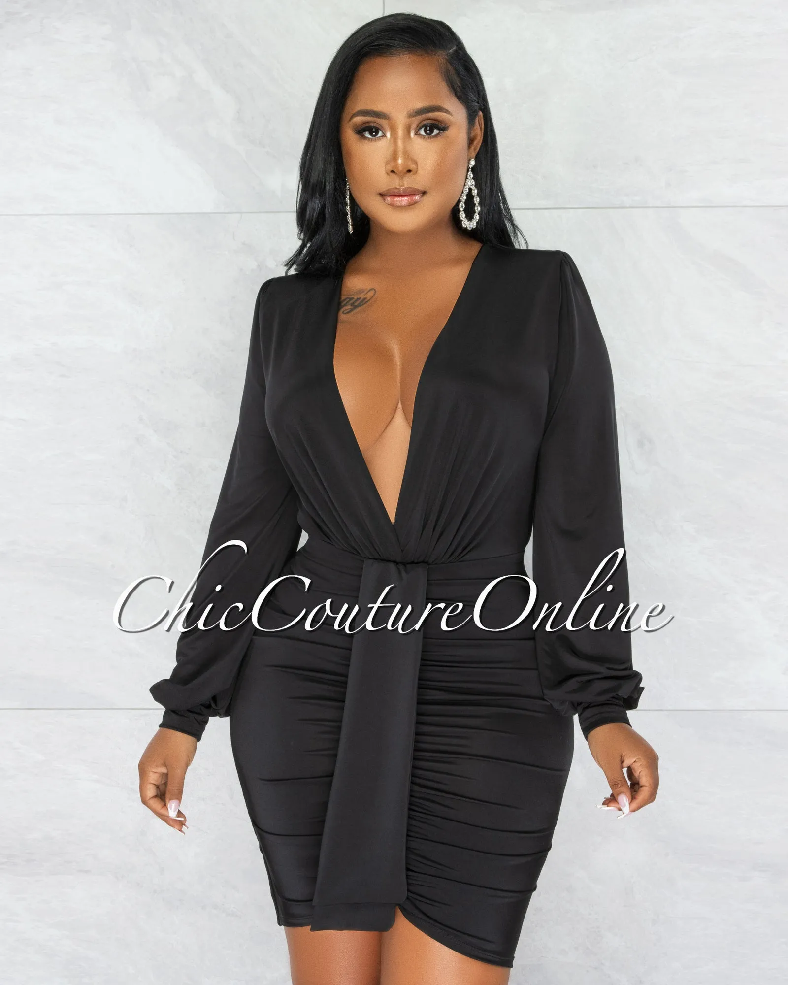 *Umaya Black Draped Bodysuit & Ruched Skirt Set sold by Chic Couture