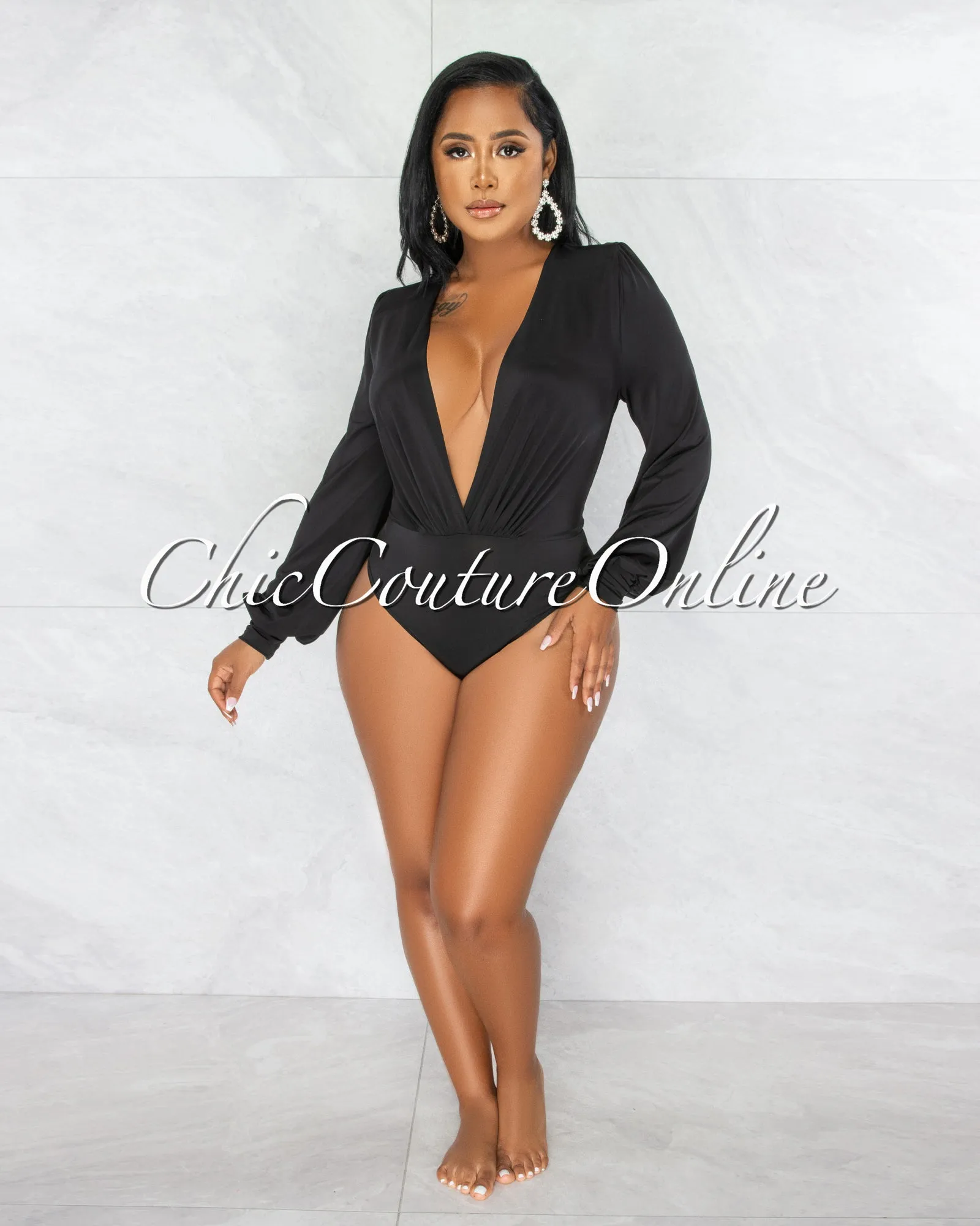 *Umaya Black Draped Bodysuit & Ruched Skirt Set sold by Chic Couture product image thumbnail 4