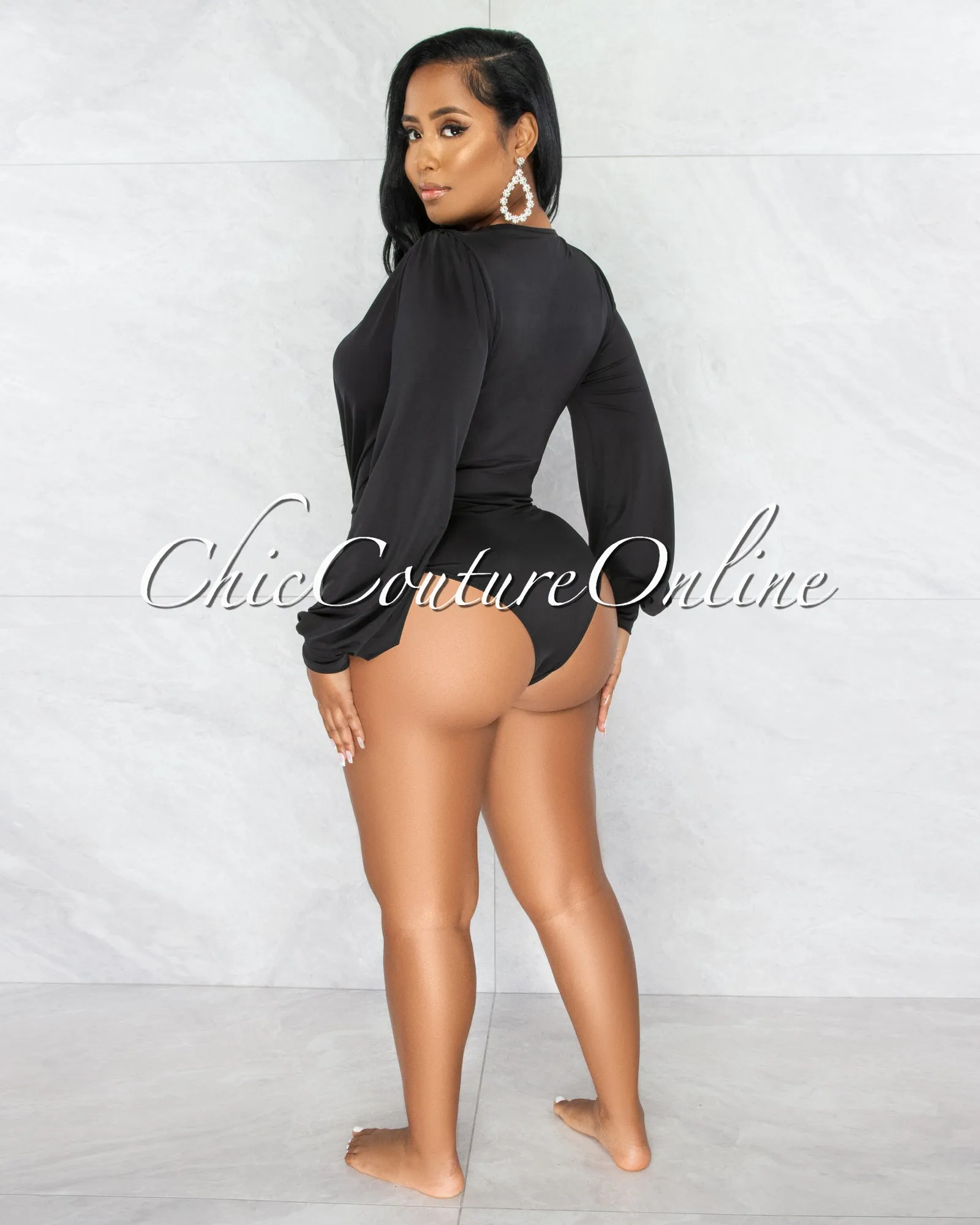 *Umaya Black Draped Bodysuit & Ruched Skirt Set sold by Chic Couture product image thumbnail 5