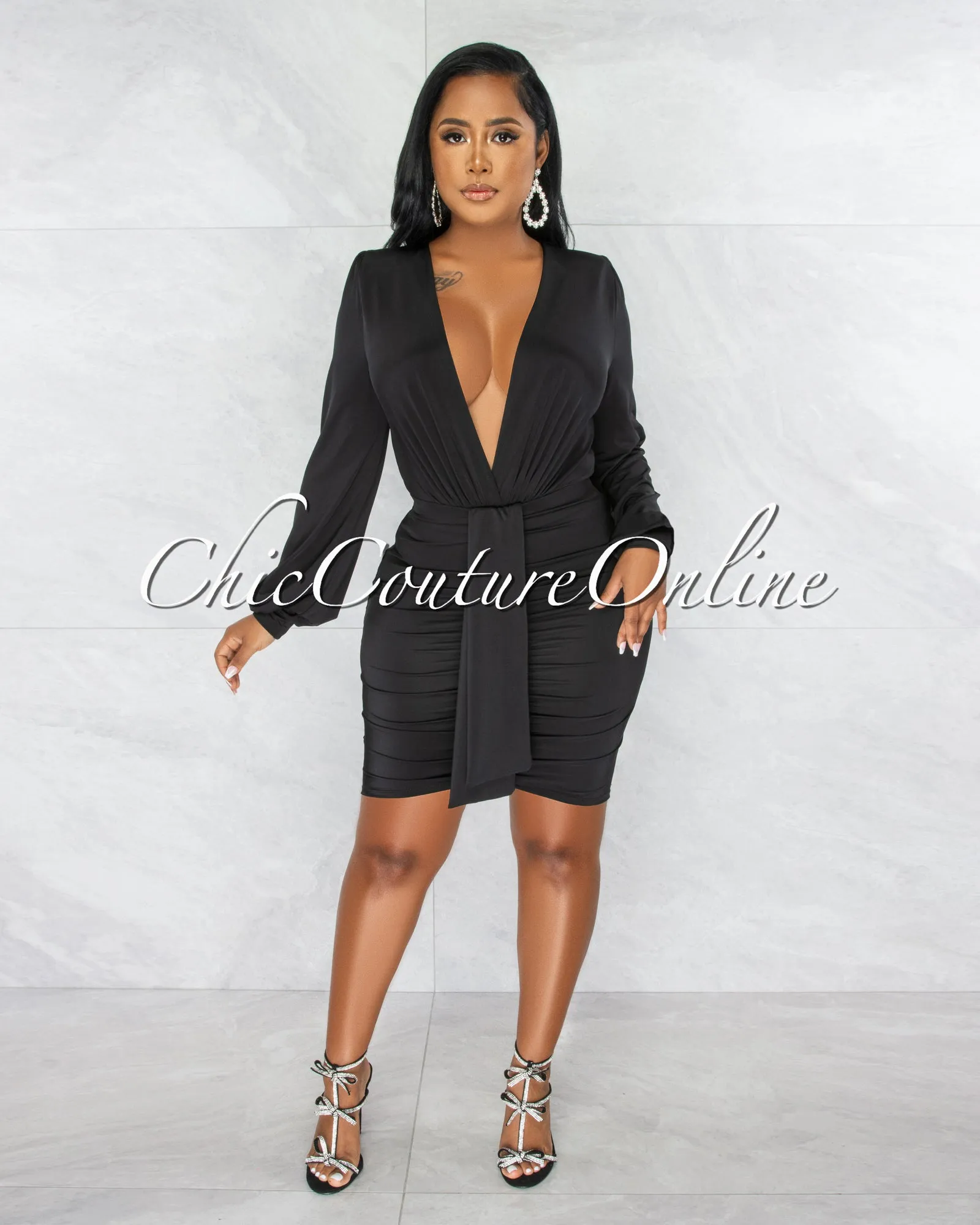 *Umaya Black Draped Bodysuit & Ruched Skirt Set sold by Chic Couture product image thumbnail 2
