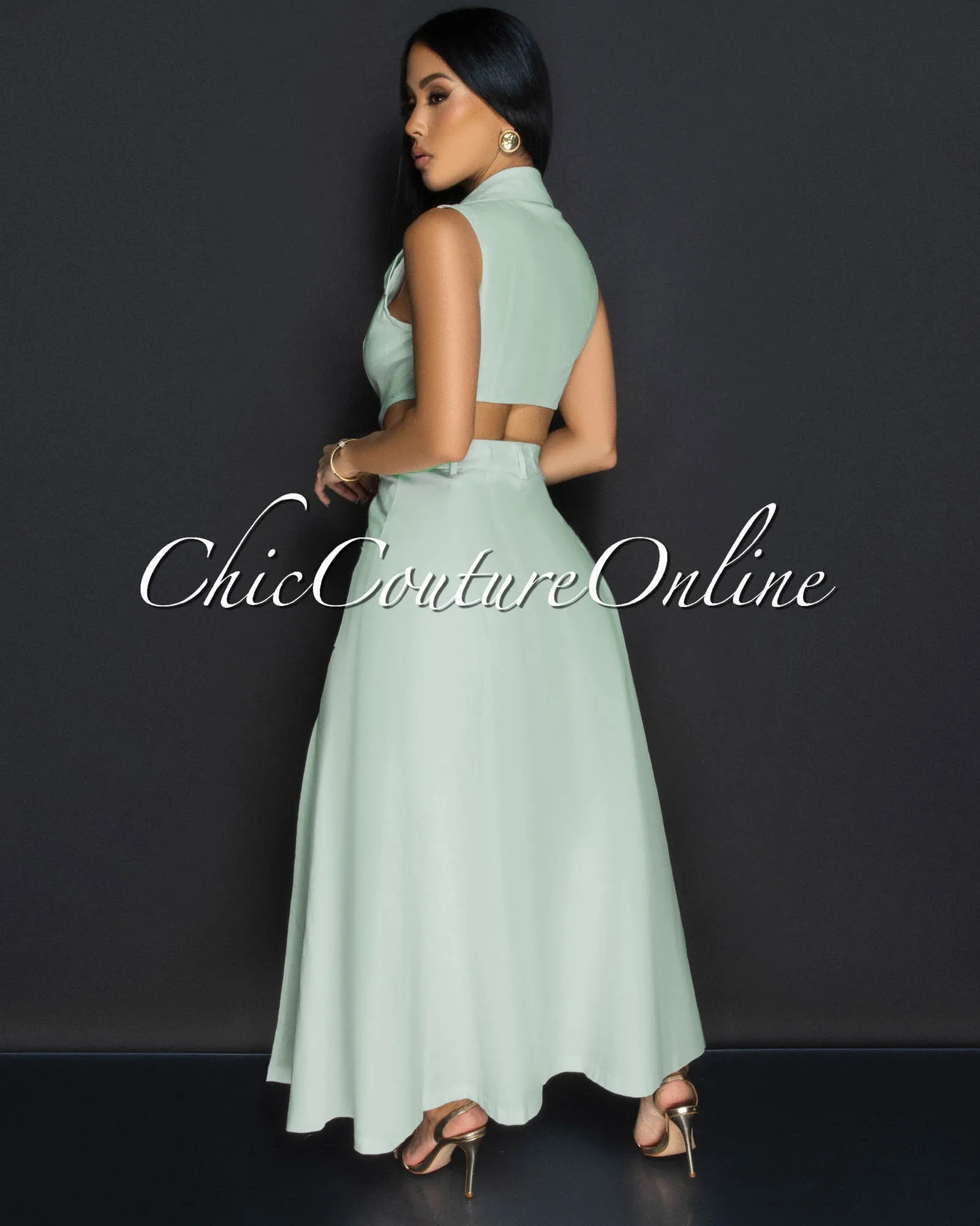 Livia Stone Blue Gold Buttons Midi Dress sold by Chic Couture product image thumbnail 4