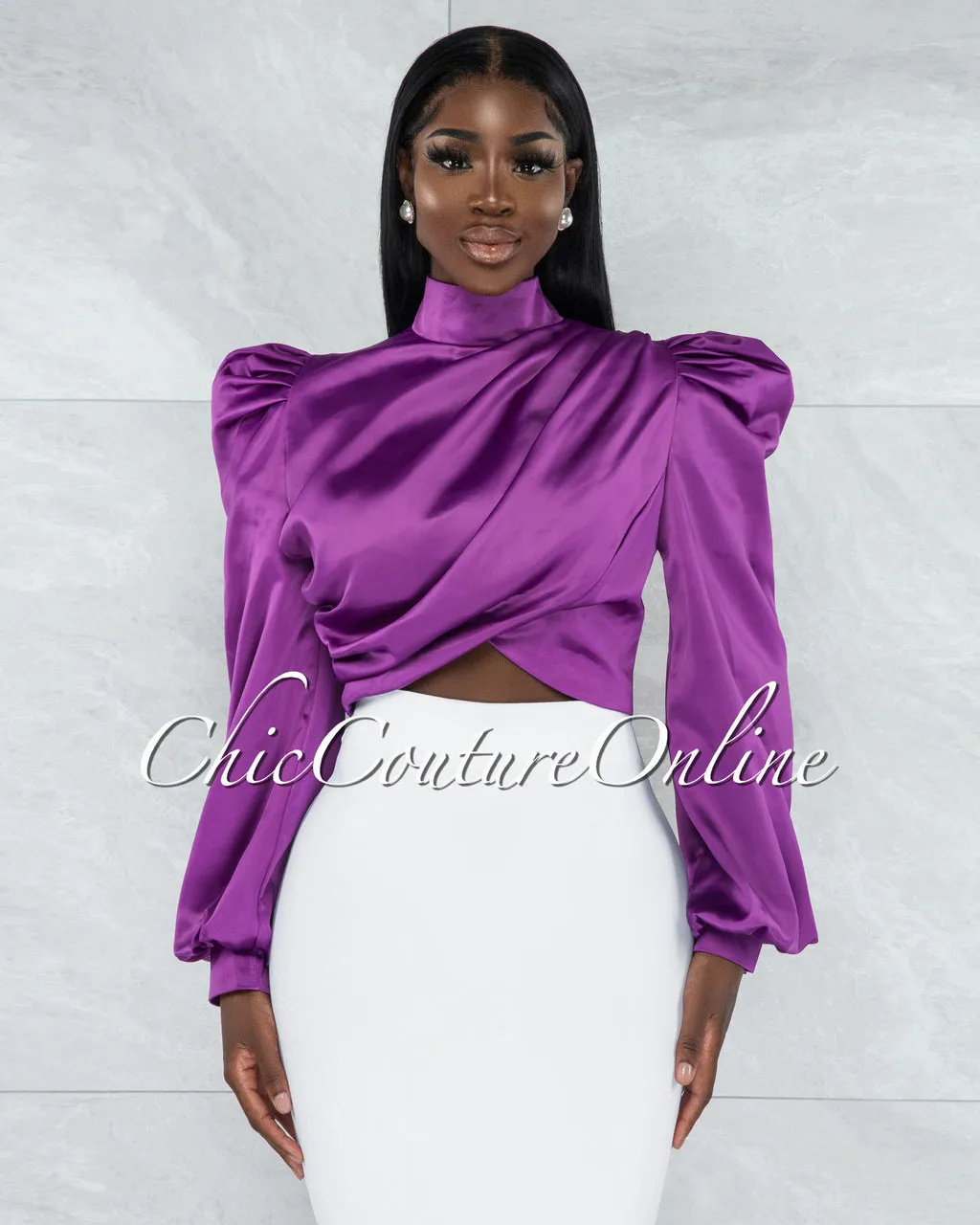 *Karishma Purple Luxe Satin Blouse sold by Chic Couture product image thumbnail 5