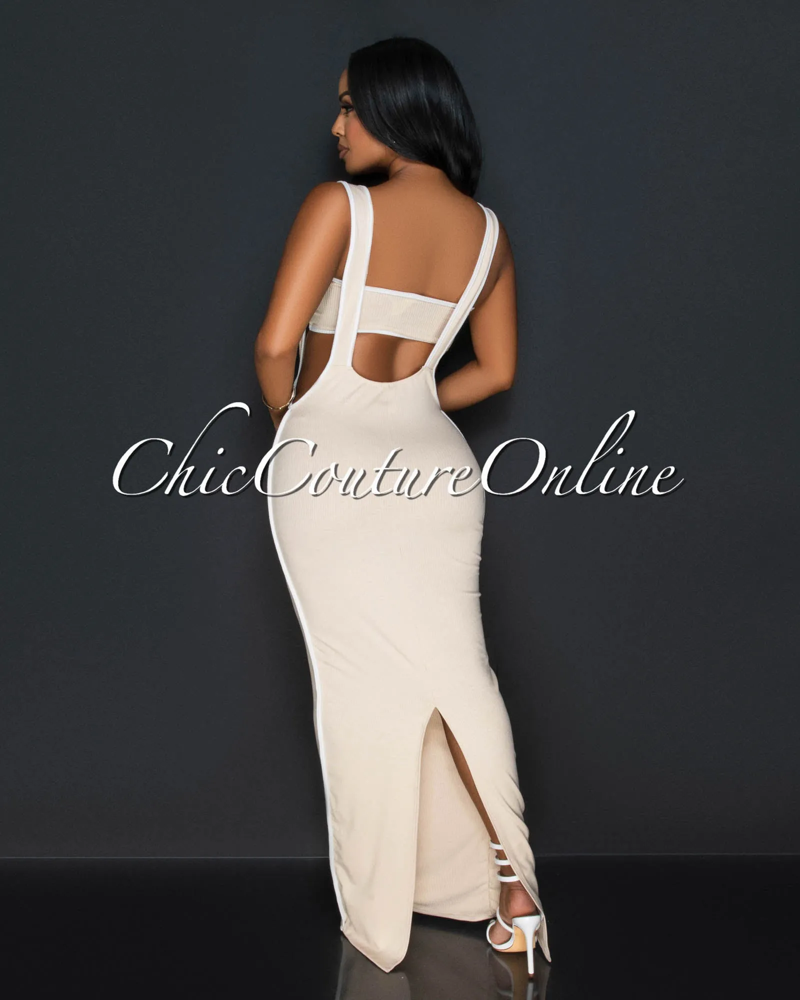 Ola Nude White Tube Crop Top & Overall Skirt Set sold by Chic Couture product image thumbnail 4