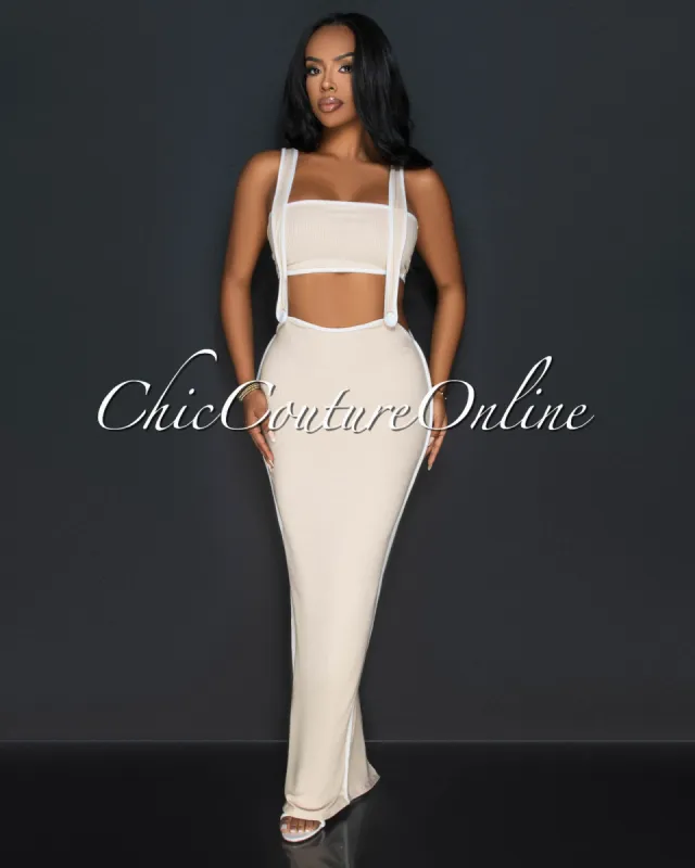 Ola Nude White Tube Crop Top & Overall Skirt Set sold by Chic Couture