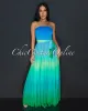 Saphira Blue Green Ombre Strapless Pleated Maxi Dress sold by Chic Couture