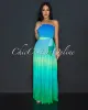 Saphira Blue Green Ombre Strapless Pleated Maxi Dress sold by Chic Couture