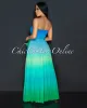 Saphira Blue Green Ombre Strapless Pleated Maxi Dress sold by Chic Couture