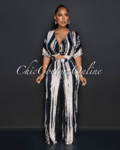 Elica Black Nude Print Waist Cut-Out Jumpsuit sold by chic