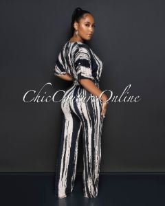 Elica Black Nude Print Waist Cut-Out Jumpsuit sold by chic