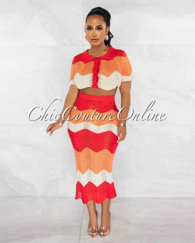 *Tiana Cream Orange Chevron Crop Top & Crochet Cover-Up Skirt Set sold by Chic Couture