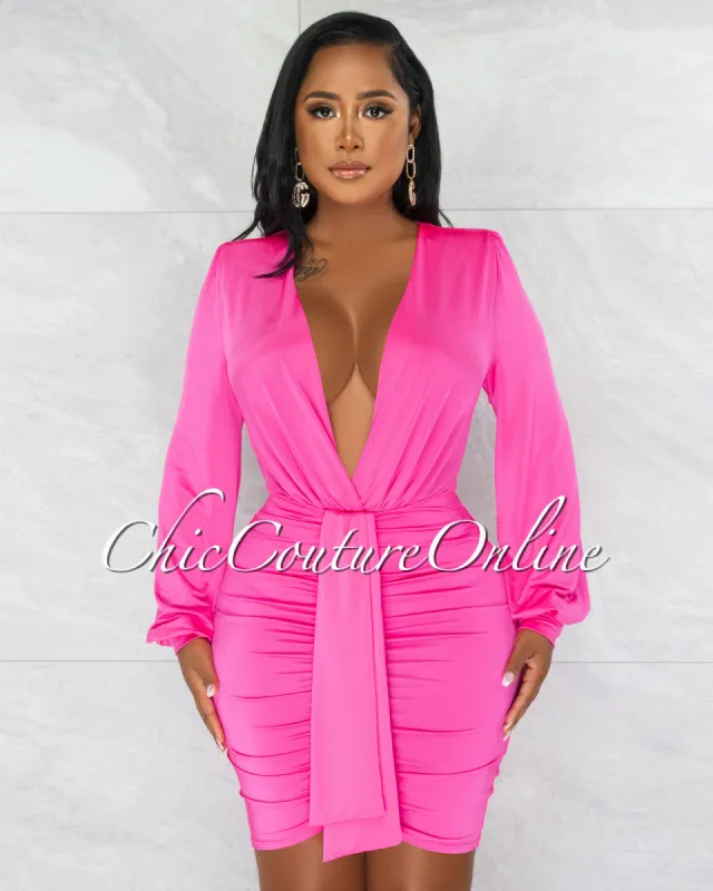 *Umaya Hot Pink Draped Bodysuit & Ruched Skirt Set sold by Chic Couture
