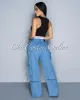 Una Light Denim Wide Cargo Jeans sold by Chic Couture