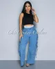 Una Light Denim Wide Cargo Jeans sold by Chic Couture