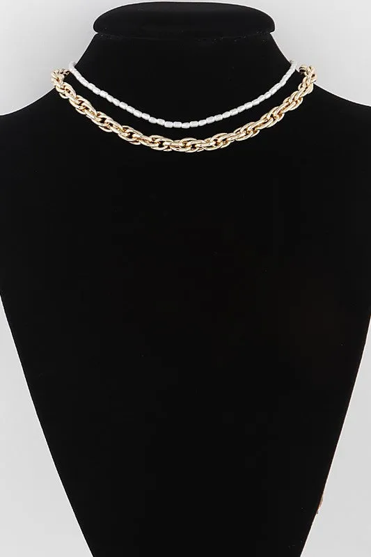 Amina Gold Double Layer Bead and Chain Necklace sold by Chic Couture