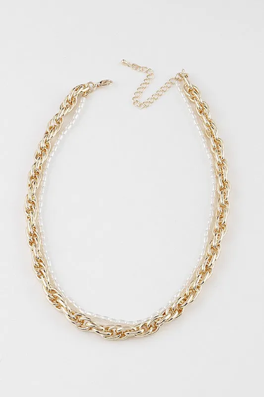 Amina Gold Double Layer Bead and Chain Necklace sold by Chic Couture product image thumbnail 3