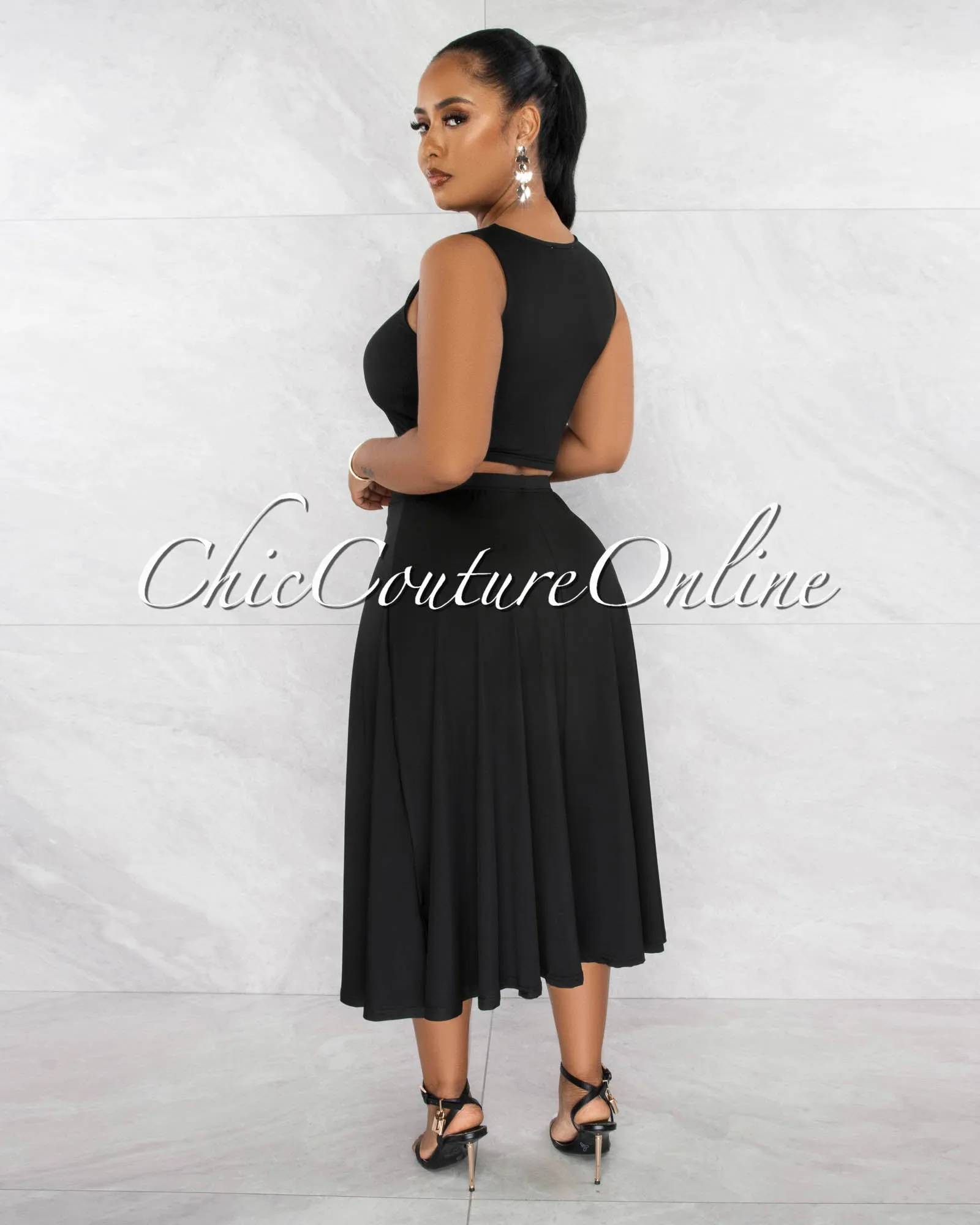 *Orelie Black Crop Top & Flutter Midi Skirt Set sold by Chic Couture product image thumbnail 3