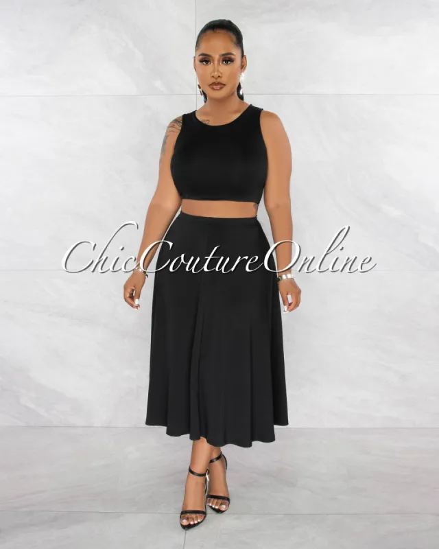 *Orelie Black Crop Top & Flutter Midi Skirt Set sold by Chic Couture