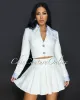 Joda Off White Blue Blazer & Mini Pleated Skirt Set sold by Chic Couture