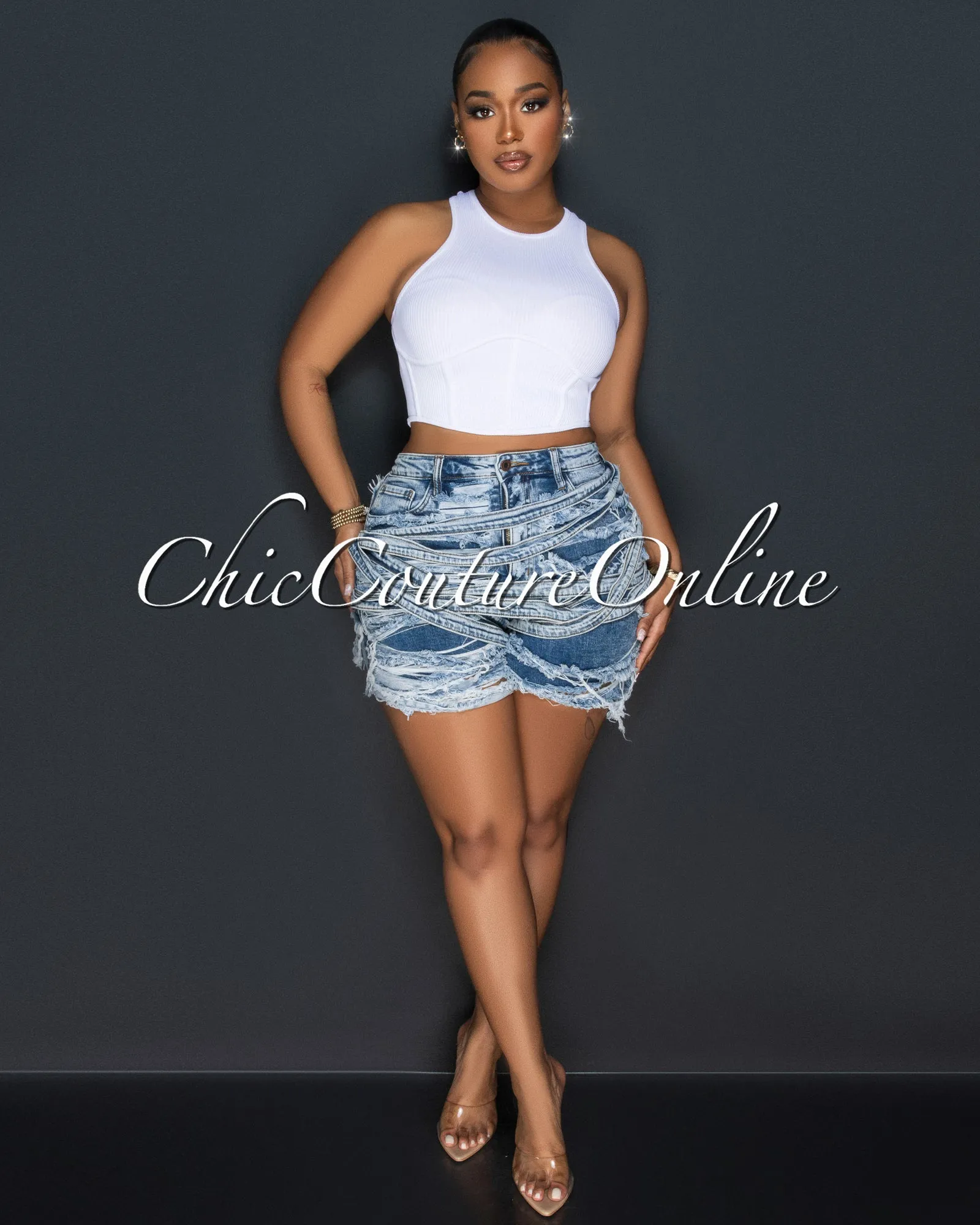 Vinia White Corset Style Ribbed Crop Top sold by Chic Couture product image thumbnail 3