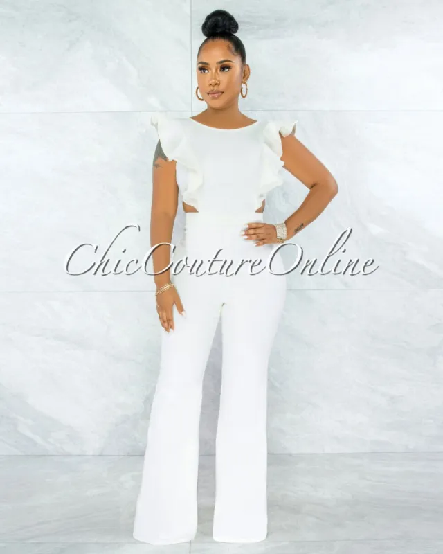 Porter Off-White Ruffle Details Jumpsuit sold by Chic Couture