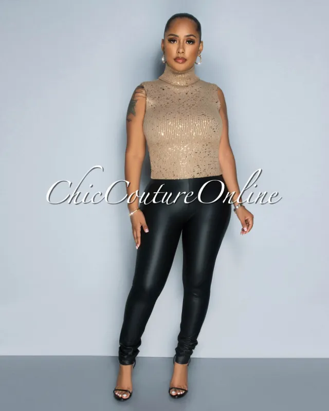 *Lazarus Nude Gold Foil Knit Crop Top sold by Chic Couture